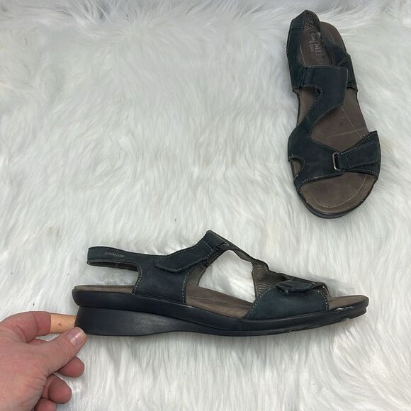 Mephisto Black Nubuck Asymmetrical Strap Sandals Sz 40/US 10 - Picture 1 of 7